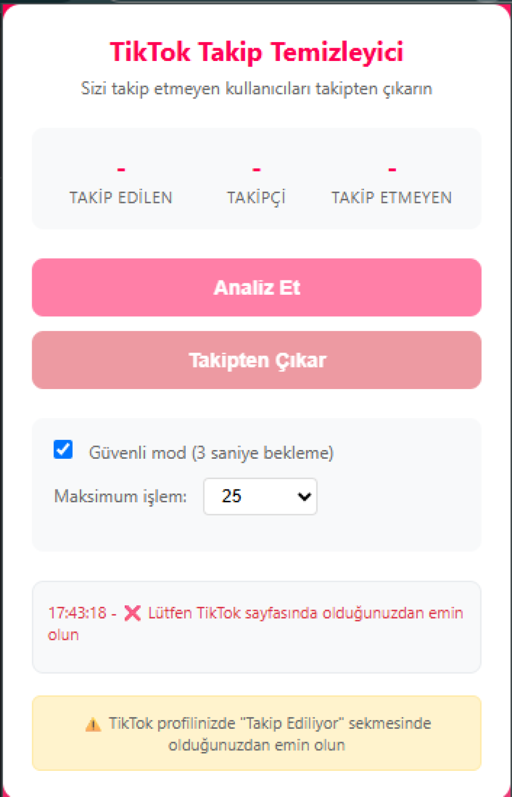 TikTok Takip Etmeyenleri Kaldırma Eklentisi
