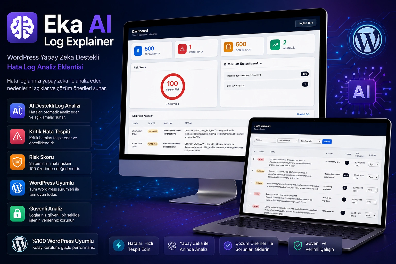 Eka AI Log Explainer – WordPress Yapay Zeka Destekli Hata Log Analiz Eklentisi