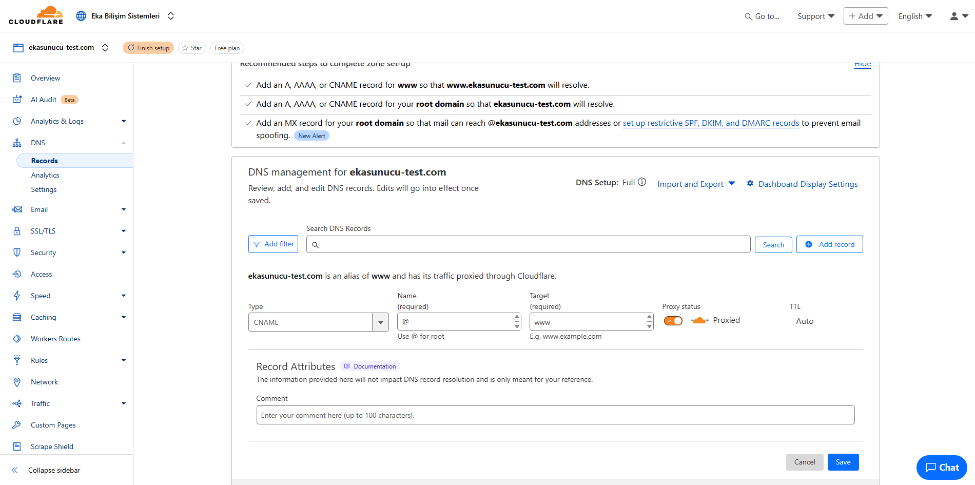 Cloudflare CNAME Kaydı Ekleme