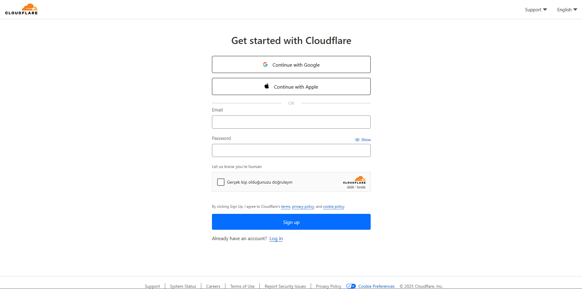 Cloudflare Kaydolma Ekranı