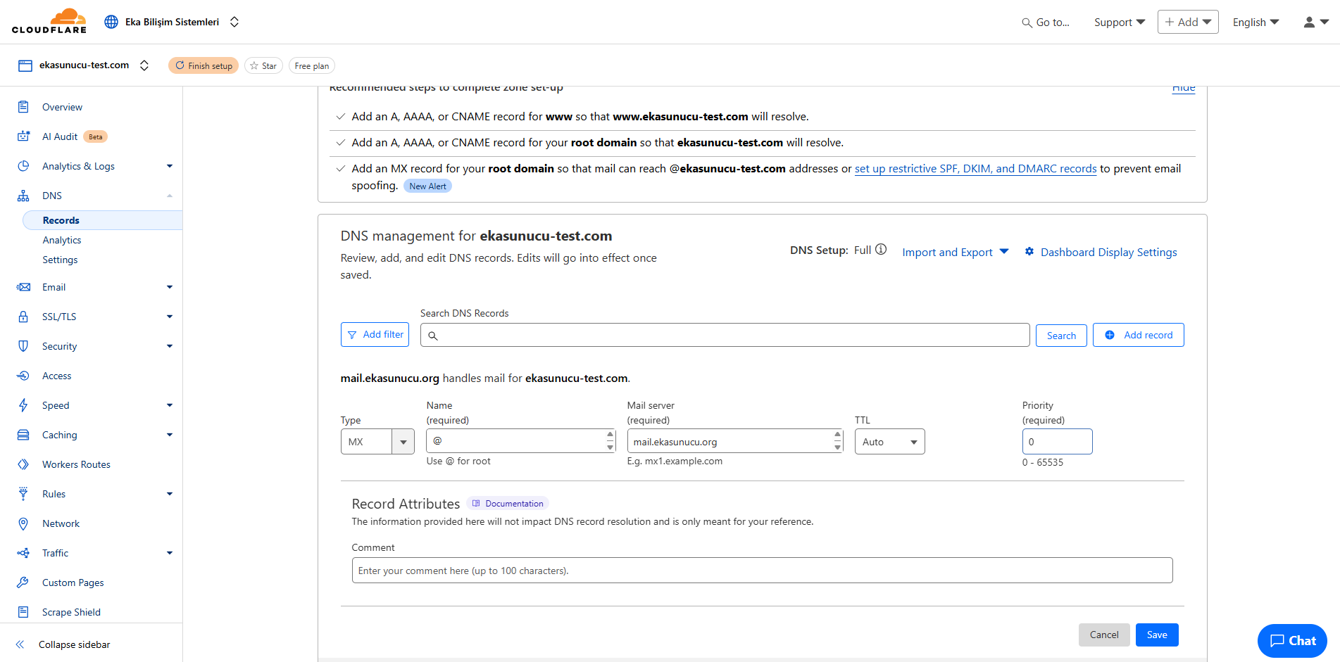 Cloudflare MX Kaydı Ekleme