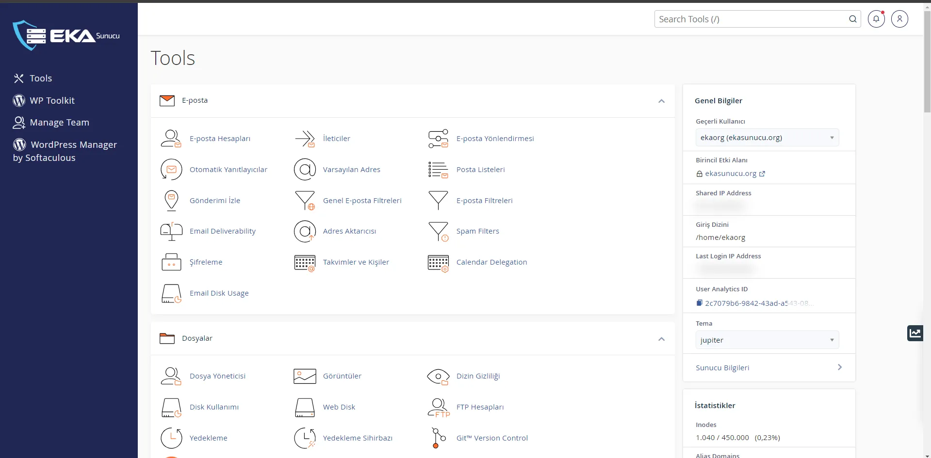 cPanel Ana Ekran