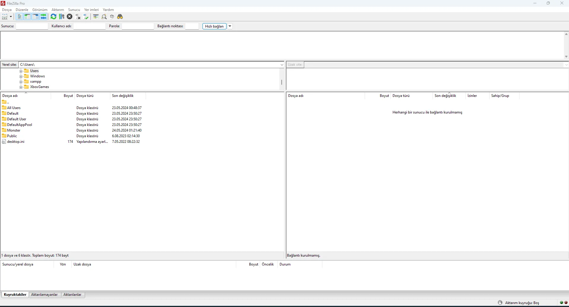 FileZilla Arayüzü