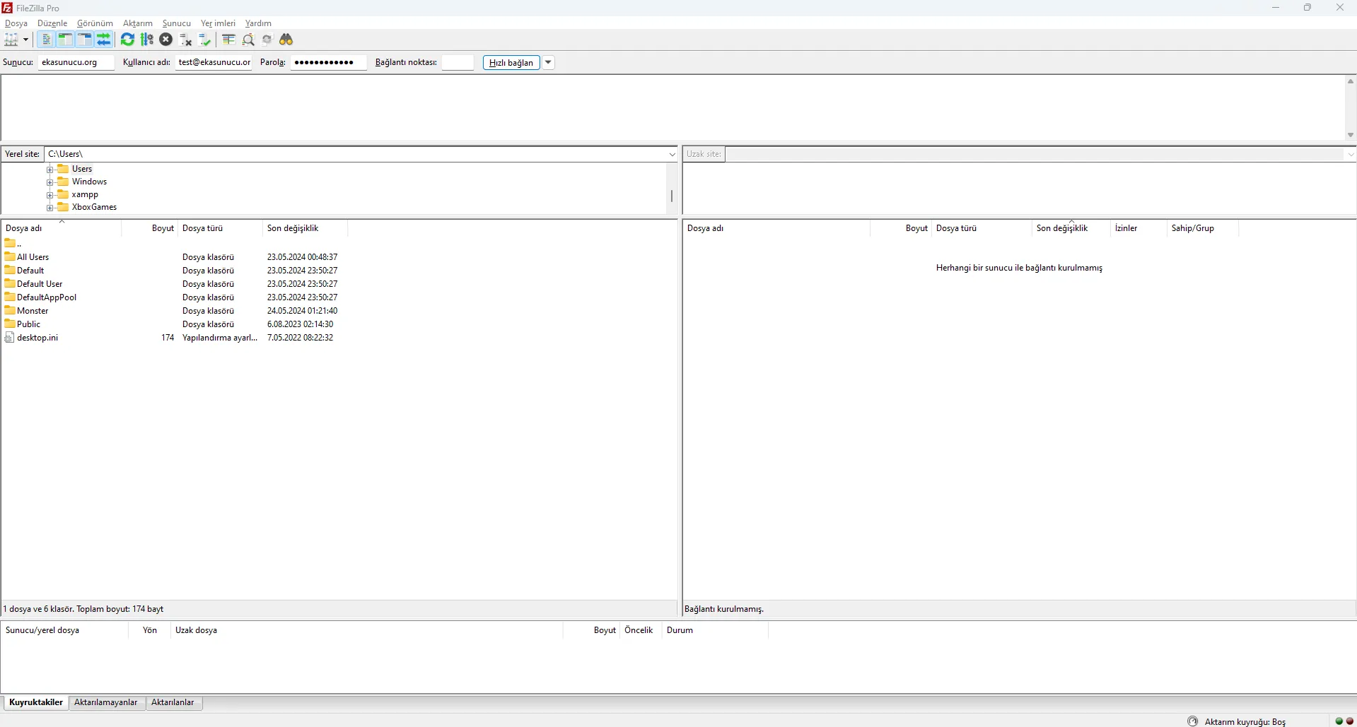 FileZilla Bağlantı