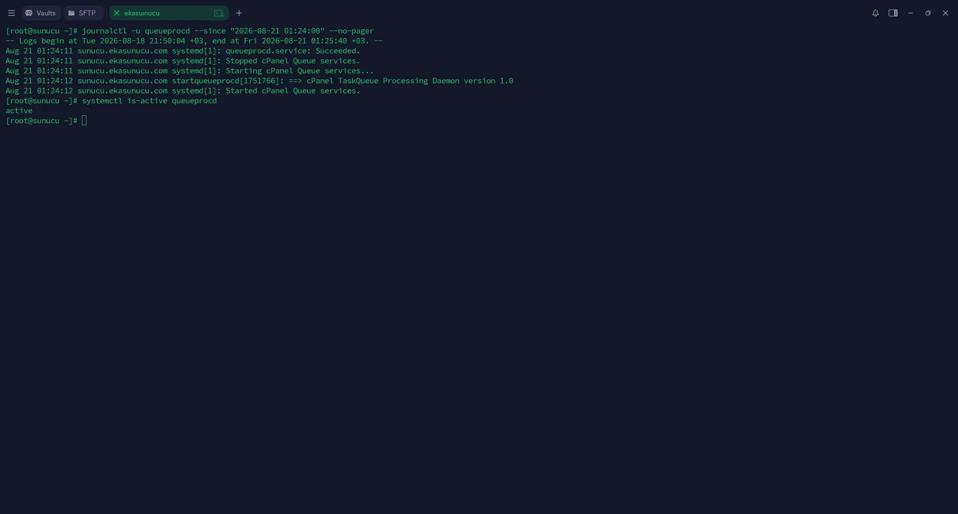 systemctl is-active queueprocd active kesin doğrulama