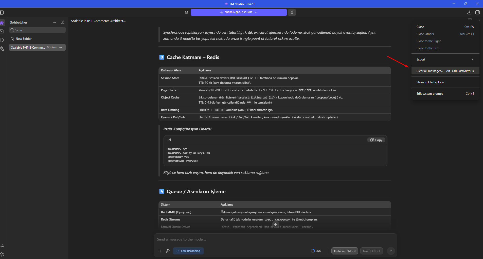 Temiz benchmark öncesi Clear all messages seçeneğinin açılması.