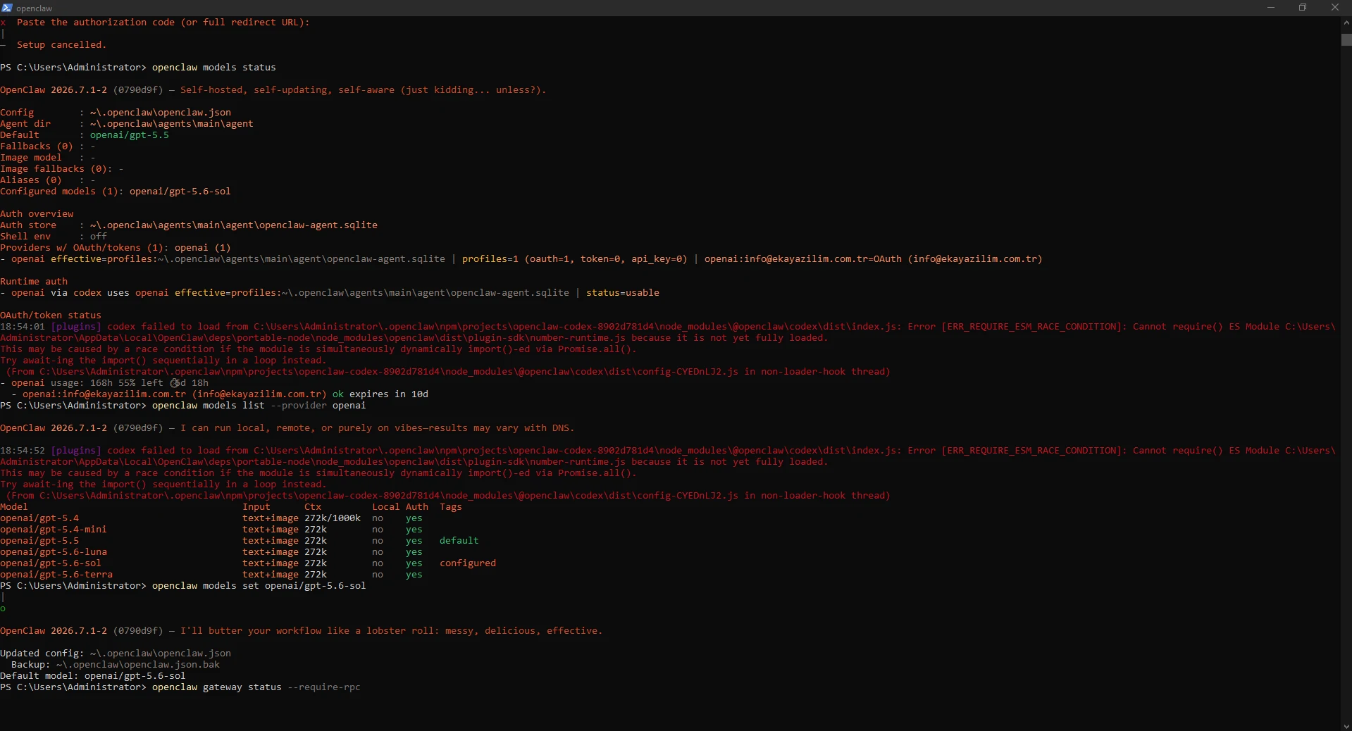 Test ortamında openai/gpt-5.6-sol modelinin varsayılan model olarak seçilmesi. Test ortamında openai/gpt-5.6-sol modelinin varsayılan model olarak seçilmesi.