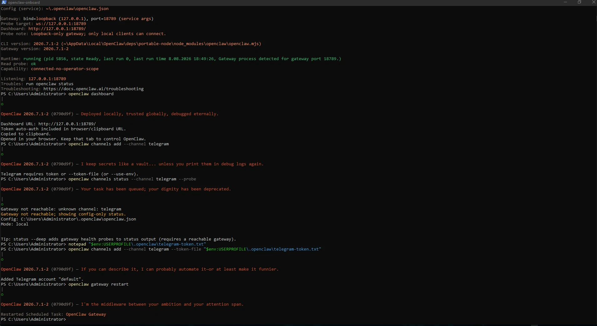 OpenClaw terminalinde model, Gateway ve runtime durumlarının ek kontrolü. OpenClaw terminalinde model, Gateway ve runtime durumlarının ek kontrolü.